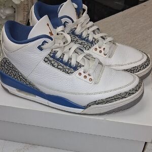Jordan White and Blue Sneakers with Gray Accents
